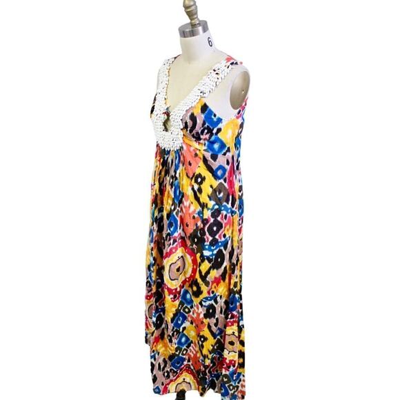 KAS New York Women's S Heavy Beaded Neck Brightly Colored Boho Cruise Dress - Picture 2 of 6